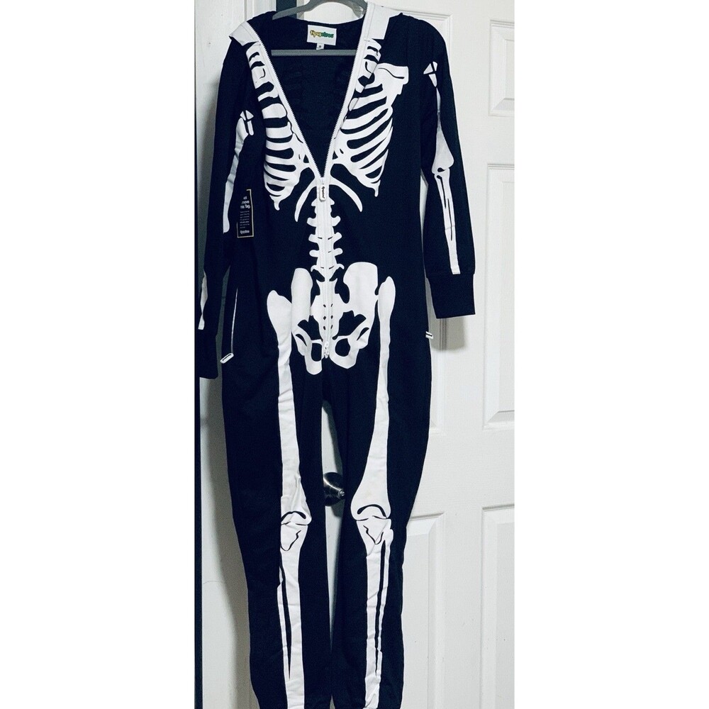 NEW Tipsy Elves Men's One Piece Zip Up Mask Skeleton Halloween Costume Size M